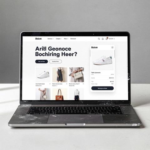 Mockup de tienda online con home, categoría y ficha de producto